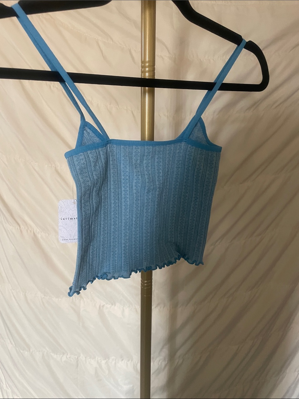 Women's Blissful Blue Ribbed Lace-Trim Spaghetti Strap Cami - Picture 4 of 6